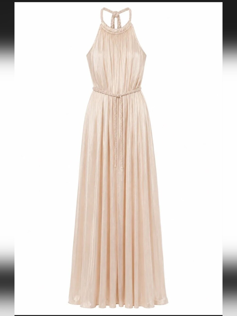 fab'rik Pleated Halter Maxi Dress in Blush Cream NWT Size S